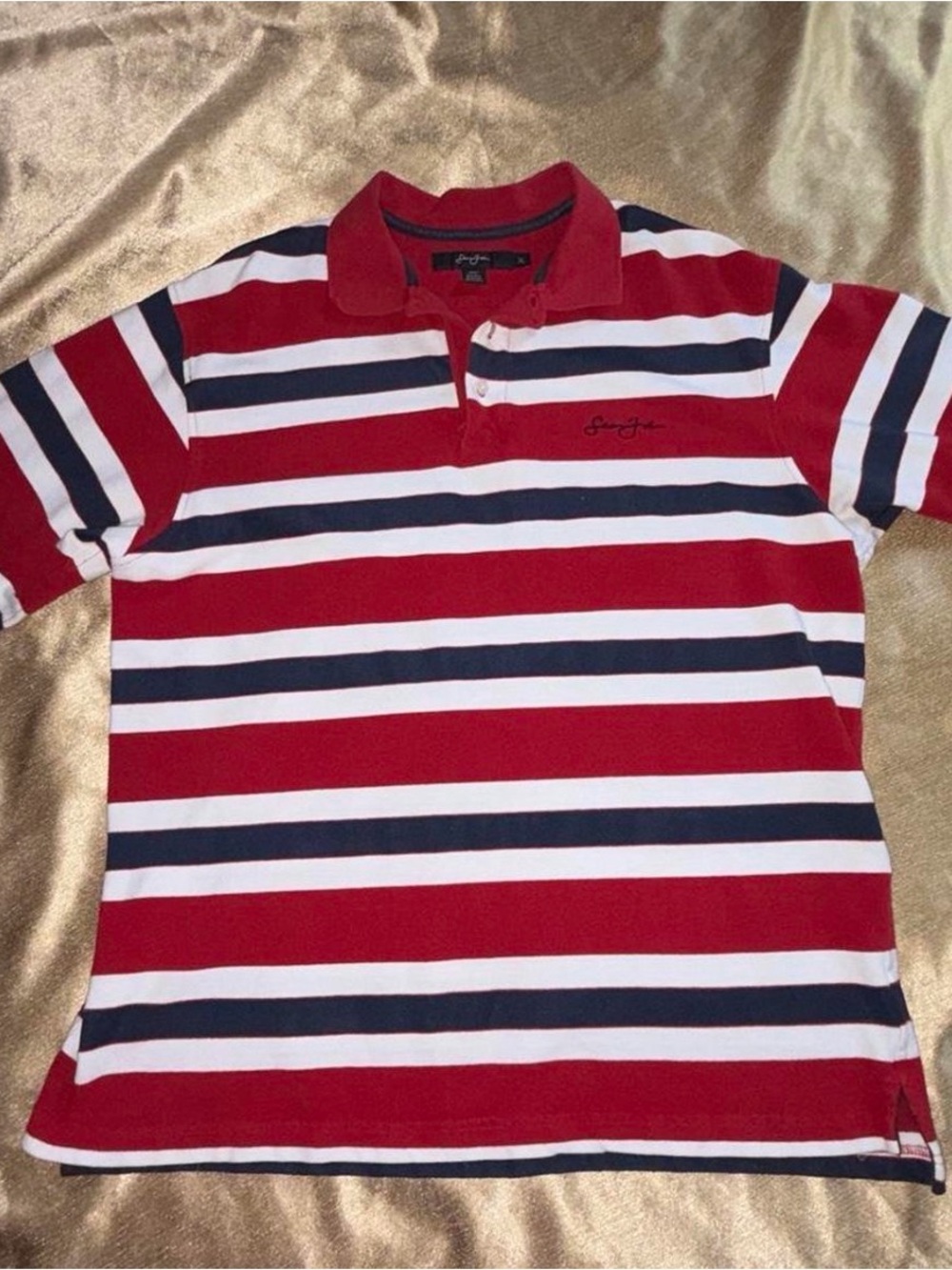 Men’s Sean John Red White and Navy Striped Polo Shirt